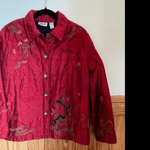 Deep Red Silk Embroidered Jacket